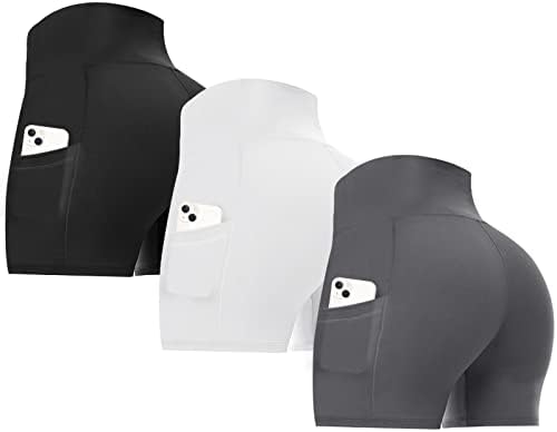 Gayhay 3 pacote shorts de motociclista com bolsos para mulheres - 8 de shorts de moto de cintura alta para ginásio de corrida de ioga