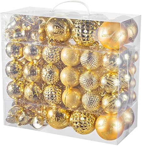 116pcs Gold Christmas Ball Ornings, conjunto de decoração de suspensão de Natal à prova de Natal com caixa de presente,