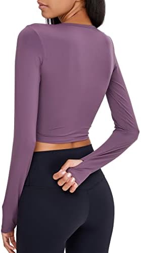 Sonho Mulheres Slim Mulheres Longa Cultas Torcentes Twist Front V Neck Yoga Camisas Circladas Cropadas Tops com Bolas de Thumb