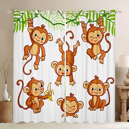 Crianças cortinas de janela de macacos fofos para quarto da sala De desenho animado Monkey Banana Decor Curtains Boys Girls Wild Animal Pattern Window Drapes