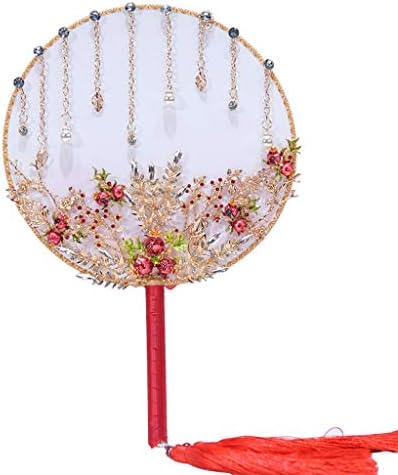 Zjhyxyh vintage estilo chinês de casamento circular fã circular de buquê Fan de malha de mamãe com borla