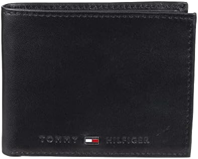 Tommy Hilfiger masculino de couro genuíno, carteira bifold com bolso de moeda