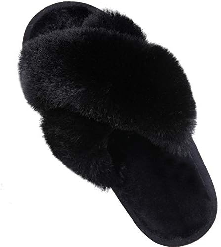 Plush de pelúcia feminina Slippers de banda transversal difusa no dedo aberto de topo aberto chinelos externos de interior