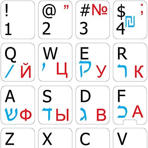 4keyboard hebraico russo cirílico inglês não transparente etiquetas de teclado em fundo branco para desktop, laptop