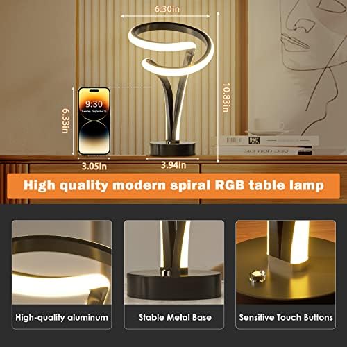 Airnasa Modern Spiral RGB Table Lamp, 7 cores 10 modos de luz Lâmpada de mesa de cabeceira LED, lâmpada de quarto diminuído, lâmpadas