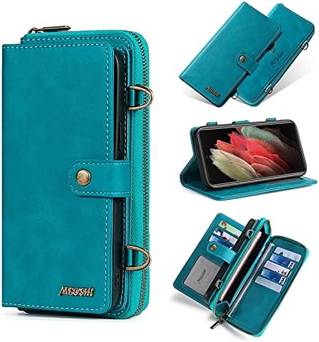 Caso para o Samsung Galaxy S21/S20 Plus/21 Ultra, Premium PU Carteira de couro Flip Folio Kickstand Recurso destacável