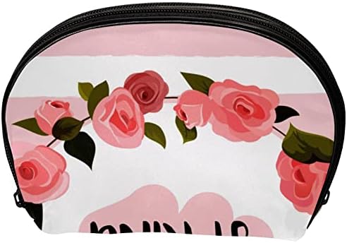 Saco de maquiagem pequeno, organizador cosmético da bolsa com zíper para mulheres e meninas, primavera rosa rosa flor