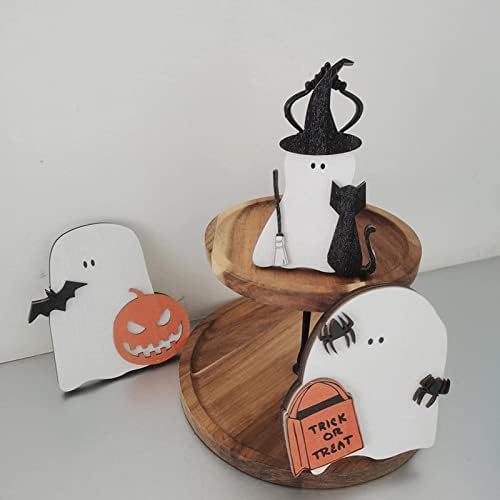 Shitou Halloween Decoration Set de 3 Halloween Triered Decor de bandeja feliz Halloween Ghost Cat Pumpkin Wood Wood