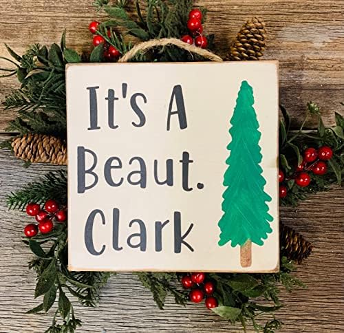 Asbwuo Wood sinal de férias de Natal, é uma bela Clark, decoração de natal rústica, Natal da fazenda, Clark Griswold, decoração sazonal, primo Eddie 8 x 8 polegadas