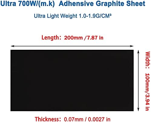 ADWITS 2 Pacote de grafite adhansiva Térmica Pad 700W/M⋅K Condutividade horizontal, folha de grafite flexível 200x100x0.07mm para gerenciamento térmico da CPU para laptop móvel