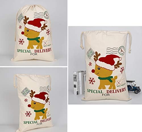Pixhotul 4 Pack Papai Noel Sacks Cotton Christmas Bag Sacos de Natal de cordão grande 27,5 x 19,5