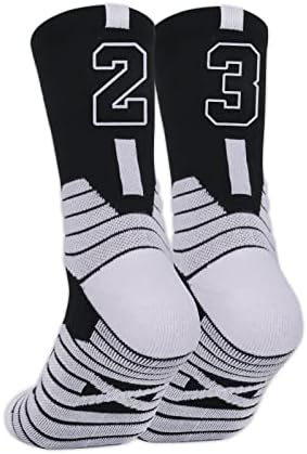 Meias de basquete personalizadas Número de equipes Athletic Socks jogador Jersey Número Crew Socks Gift for Men Black