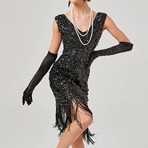 Vestido vintage feminino Awear vestido sexy sem mangas 1920s Vestido de noite de festas de festas de lantejoulas longa