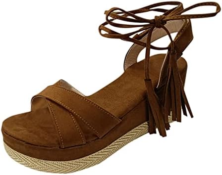 Usyfakgh plataforma feminina sandálias de verão sandálias de moda lace up wedges retro peep toe sandálias deslizantes sandálias