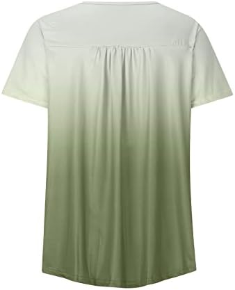 Henley V Camisetas de pescoço para damas de manga curta gradiente de tie corante tingem blusas tshirts adolescente girl button
