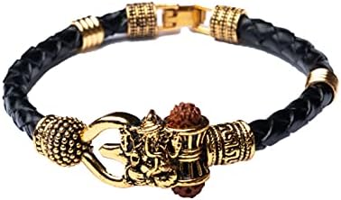 Wonder Care Rudraksha Shiv Om Trishul Damroo Kada para homens, lorde Shiva Bahubali Bracelet para homens, meninos | Brass religiosa