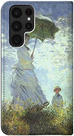 RW2415 Claude Monet Woman com uma capa de capa de couro para Parasol PU para Samsung Galaxy S22 Ultra