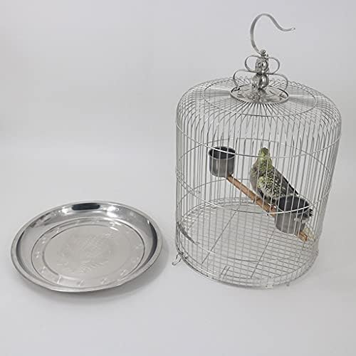 Razzum grande gaiola de pássaro em aço inoxidável gaiola de pássaro redonda pode pendurar copo de comida de estimação,