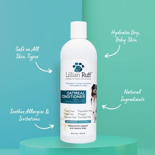 Lillian Ruff Calming Oatmeal Pet Condicionador para a pele seca e alívio da coceira com aloe e óleos essenciais hidratantes