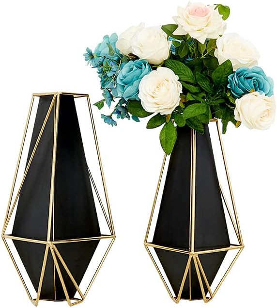 Luludada Modern Black Grande vasos de metal para decoração de casa vasos de flor de piso alto de piso para pampas mesa de café da sala de estar, decoração de quarto de quarto, jantar de casamento, escritório de festas