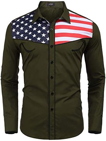 Coofandy masculino casual bandeira americana de botão para baixo camisa slim fit slova longa camisa