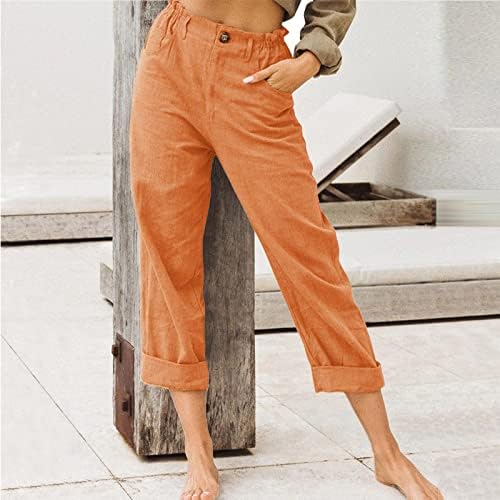 Calças de perna larga de cintura larga de Wocachi para mulheres de verão Casual Casual Crop Crop Crop Pants Stretch Pull