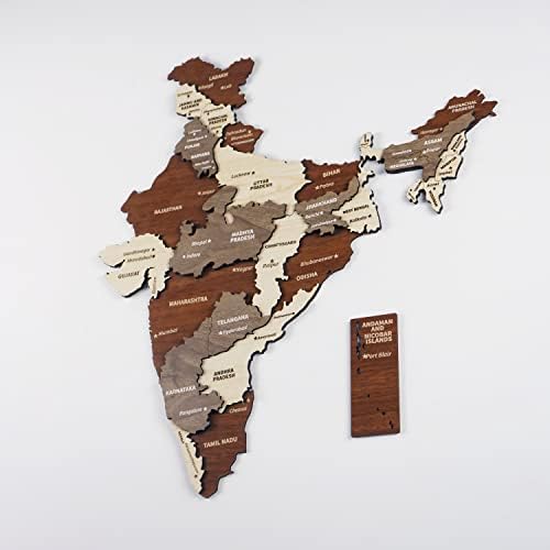 Colorfull Worlds Multilayed Wooden 3D India Mapa, presente para amigo indiano, Decoração de parede de madeira da Índia,