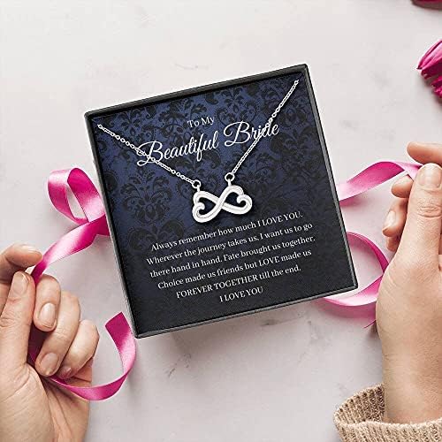 Jóias de cartão de mensagem, colar artesanal- Presente personalizado Infinity Hearts, para o meu presente de noiva