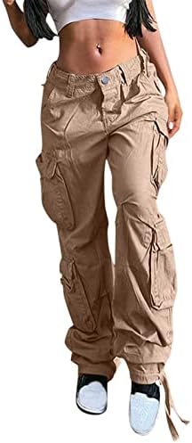 Mulheres de cintura alta calça de carga folgada Cargo Jeans Pocket Pocket Polícia solta Faixa de perna larga de pernas