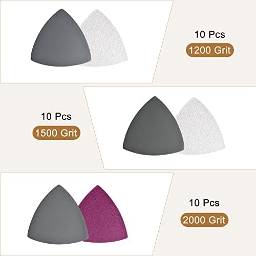 Uxcell Triangle Detalhe Landpaper Landpaper Conjunto 1200/1500/2000 GRIT 3-1/2 polegadas Gancho e loop Silicon Carbonhas