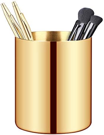 Portador de lápis de caneta de ouro unibene, escovas de maquiagem do cilindro copo, vaso de decoração de contêiner organizador de desktop, uso multi -aço inoxidável para escritório de flores e domicílio