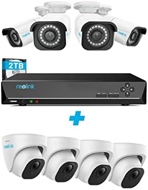 Reolink 4K Pacote de câmera de segurança POE, 8pcs 8MP Pessoa/veículo Detecção de veículos Câmeras IP Smart Poe, um NVR 8CH pré-instalado com HDD de 2 TB