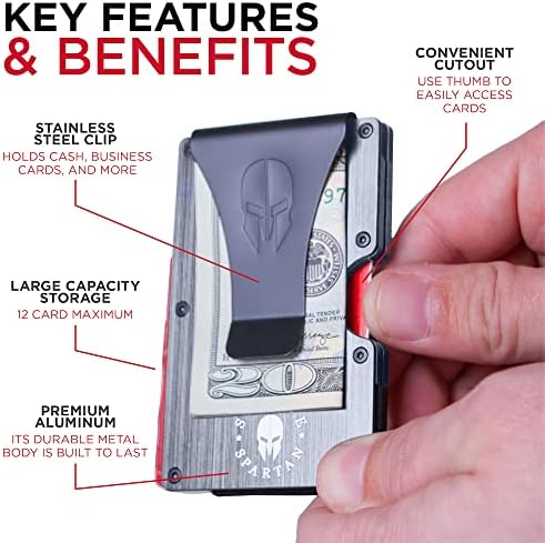 Carteira tática espartana selvagem | Slim Minimalist RFID bloqueando o titular de cartão de crédito de metal de alumínio