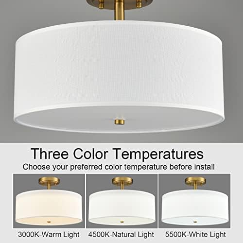 Teenyo Dimmable Gold Gold Semi Flush Mount Teto Light com tambor luminária de teto de teto Brass 30W 3000K/4500K/5500K LED LIGE