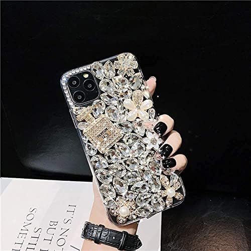 iPhone 13 Pro Max Bling Glitter Case, Luxury Bling Diamond Rhinestone Gemstone 3D Garrafa de perfume e Flor Gemstone TPU