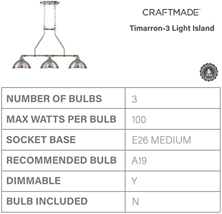 Craftmade 35973-um estilo industrial chique industrial iluminação de metal martelada, 3-luz 300 watts, 11 W x 25 h x 44
