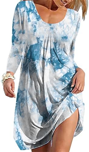 Vestidos impressos de tid-dye para mulheres, mangas longas de mangas compridas vestido solto e solto mini vestido de festa