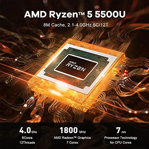 Beelink Ser5 Mini PC com AMD Ryzen 5 5500U, 16GB DDR4 RAM 500GB M.2 2280 NVME SSD Mini Desktop Computer Support 11 Pro, 4K@60Hz