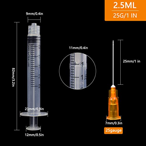 2,5 ml de seringa com ferramentas de laboratório descartáveis ​​de 25 mm de 25 mm, cada uma embalada individualmente
