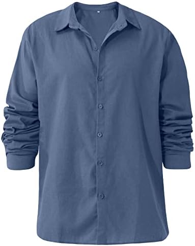 Camisa de linho de algodão para homens, manga comprida Button Down camisa