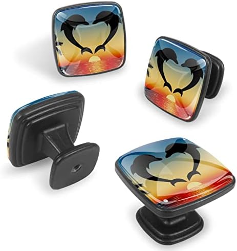 4 peças Cabinete botões Dolphin Casal Sunset Sunset Coconut Tree Pulls para armário de banheiro de armário de cozinha,