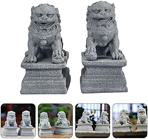 Decoração da casa do doitool Fatuetas de leão 2pcs mini guardiões figuras de leão de leão chinês futures foo cães estátuas pares