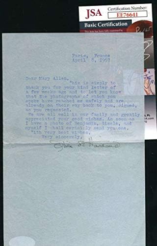 Olivia Dehavilland JSA CoA assinado em 1957 Autografio autêntico de carta