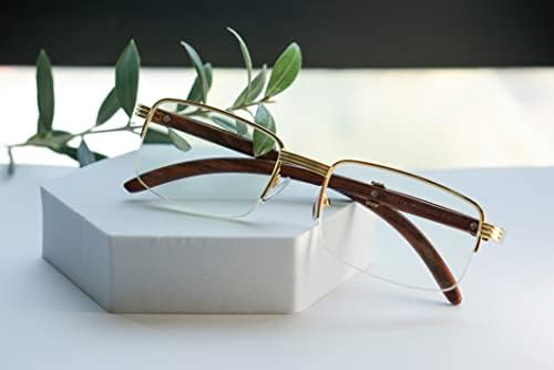 Fabeaulux Classic Reading Glasses - excl. Professor de elite Design Metal Frame, braço de grão de madeira, lente à prova
