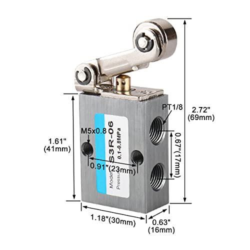 Válvula mecânica pneumática do tipo Baomain Roller S3R-06 0-0.8MPA 2 Posição 3 Via