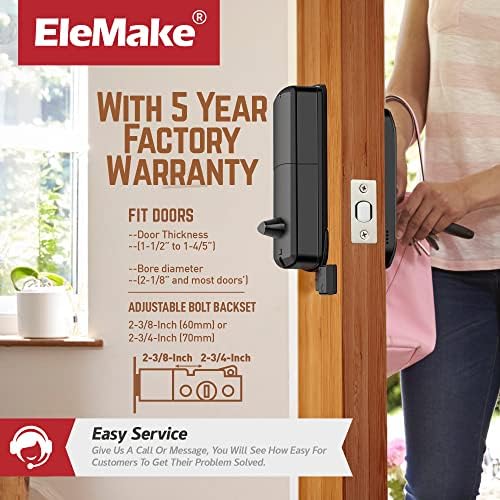 ELemake Lock de porta inteligente - WiFi Smart Deadbolt, Lock de impressão digital sem chaves de entrada