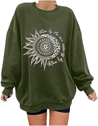 Sol e Moon Sweatshirt para feminino Vintage Blouse Blouse Lango de manga comprida Tops grandes camisetas de manga comprida