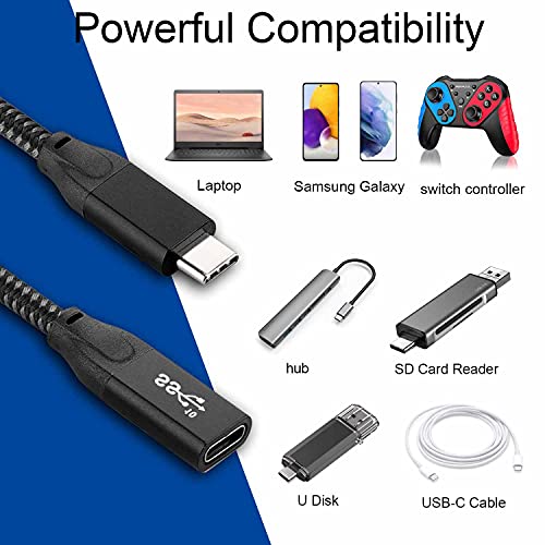 Cabo de extensão USB-C de 6,6 pés, cabo USB C Extender 10 Gbps DynC transfere macho para fêmea 100W/5A Charging rápido compatível