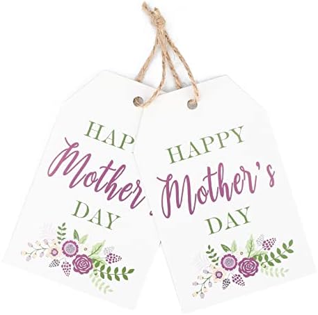 Tags de presente do dia das mães - 100pcs Floral feliz dia das mães Hangtags com barbante, etiquetas de papel floral roxo de ponta,