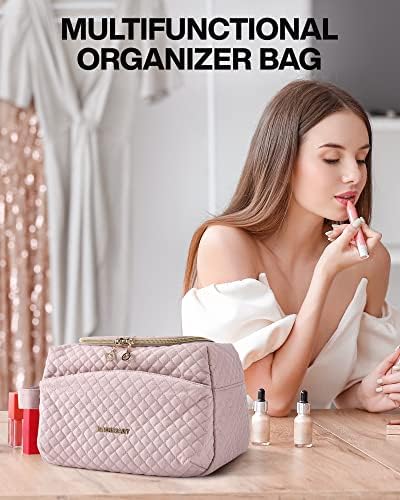 Bagsmart Bag de higiene pessoal para mulheres Bolsa de maquiagem de viagem com grande abertura, Bolsa de comesticamento